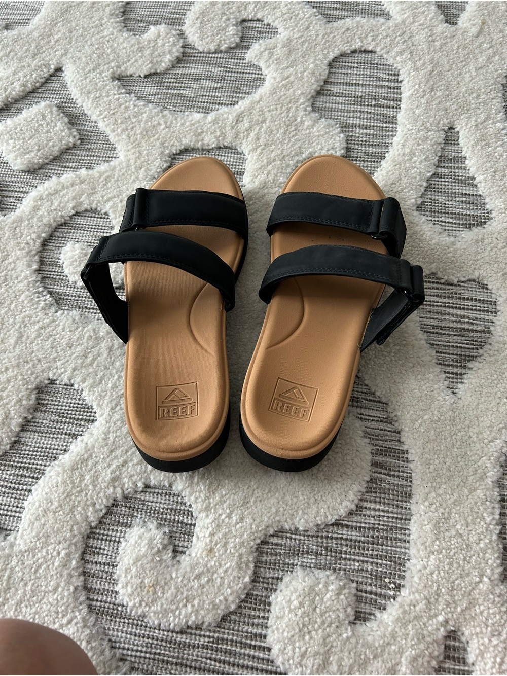 Reef Women’s Black Strap Sandals with Tan Footbed